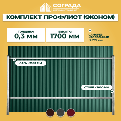 Забор из профнастила Эконом 1,7 м