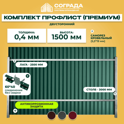Забор из профнастила Премиум 1,5м
